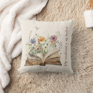 Cozy Reading Decor with Open Book & Garden Design Throw Pillow
