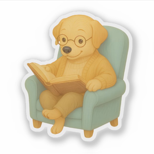 Cozy Reading Dog Clipart  Sticker (Front)