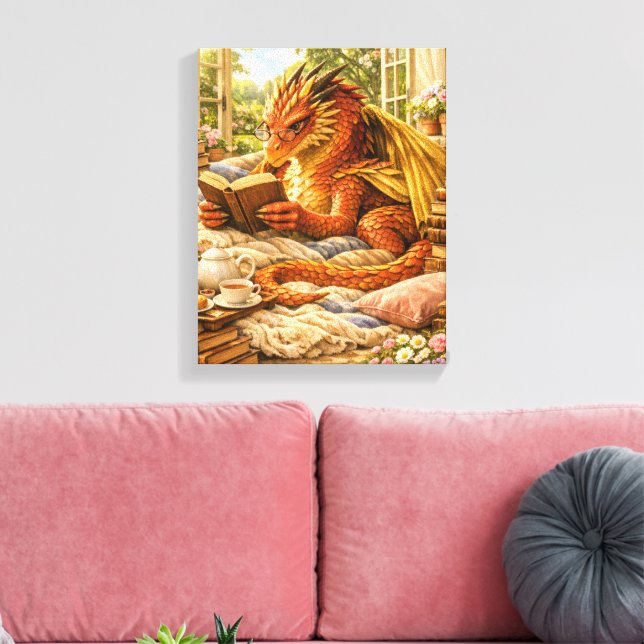 Cozy Reading Dragon Canvas Print (Insitu(LivingRoom))