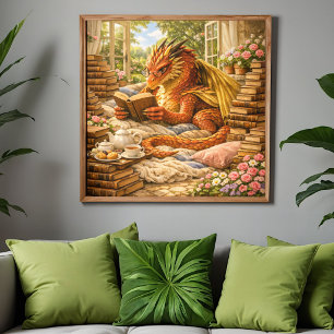 Cozy Reading Dragon Poster
