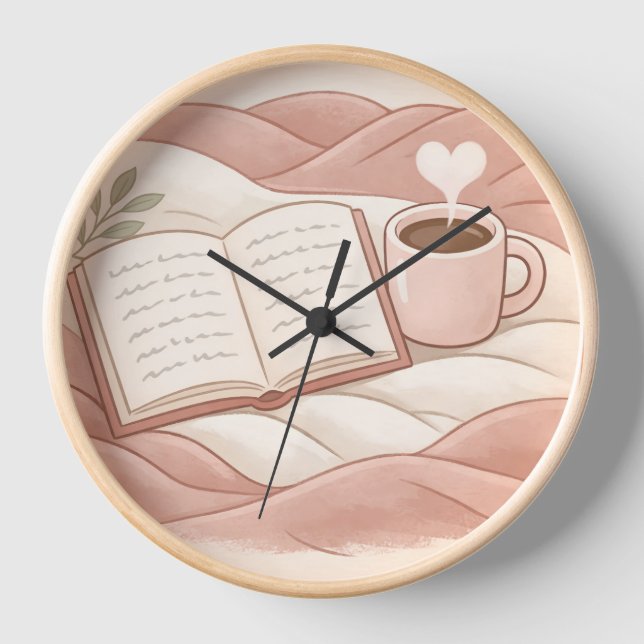 Cozy Reading Moment - Coffee and Book Lover Design Clock (Front)