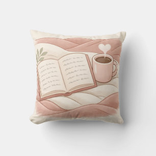 Cozy Reading Moment - Coffee and Book Lover Design Throw Pillow