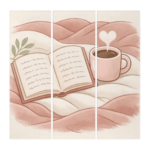 Cozy Reading Moment - Coffee and Book Lover Design Triptych