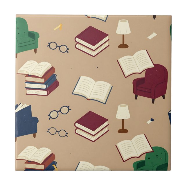 Cozy Reading Nook Books Pattern Ceramic Tile (Front)