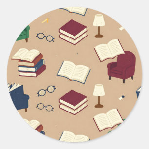 Cozy Reading Nook Books Pattern Classic Round Sticker
