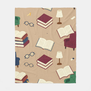 Cozy Reading Nook Books Pattern Fleece Blanket