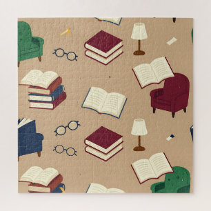 Cozy Reading Nook Books Pattern Jigsaw Puzzle