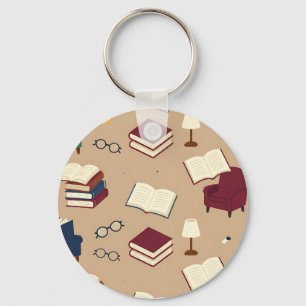 Cozy Reading Nook Books Pattern Keychain