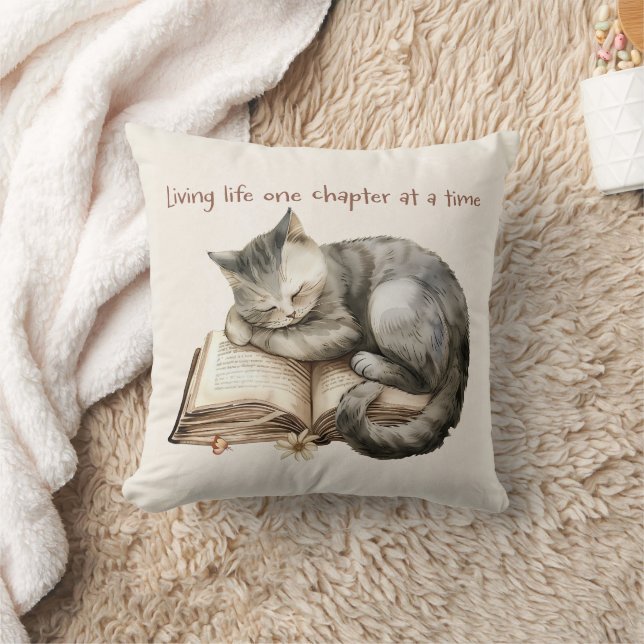 Cozy Reading Pillow with Cute Sleeping Kitten (Blanket)