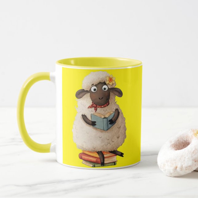 Cozy Reading Sheep – Cute Animal Coffee Mug (With Donut)