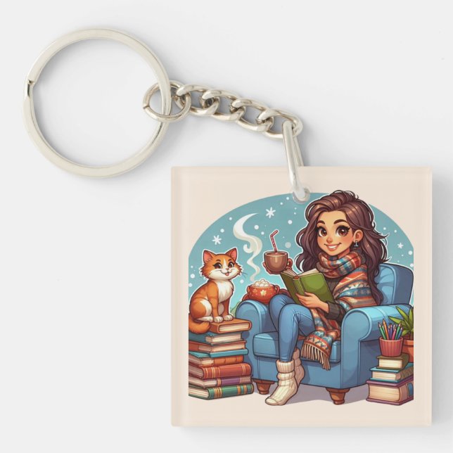 Cozy Reading Time Keychain (Front)