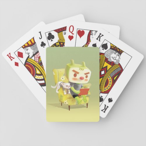 Cozy Reading Time with Pet Playing Cards