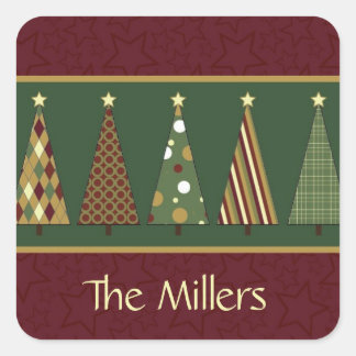 Cozy Red and Green Christmas Tree Square Sticker