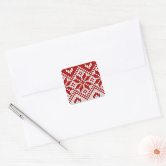 Cozy Red and White Knit Ugly Christmas Sweater Square Sticker