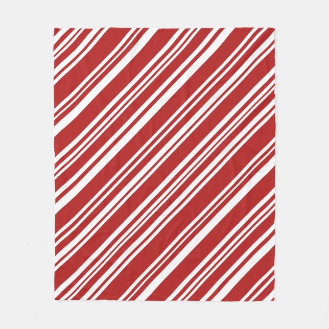 Cozy Red and White Modern Peppermint Stripes Fleece Blanket (Front)