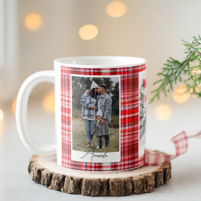 Cozy Red and White Plaid Flannel Family Photo Coffee Mug (Cozy Red and White Plaid Flannel Family Photo Coffee Mug)