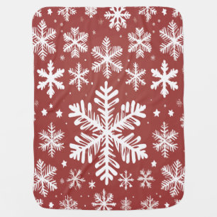Cozy Red and White Snowflake Winter Holiday Baby Blanket