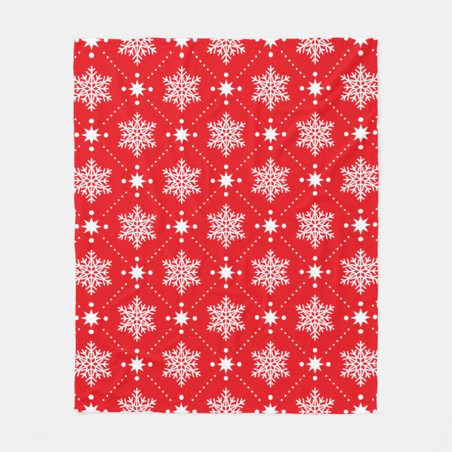 Cozy Red And White Snowflakes Christmas Pattern Fleece Blanket (Front)