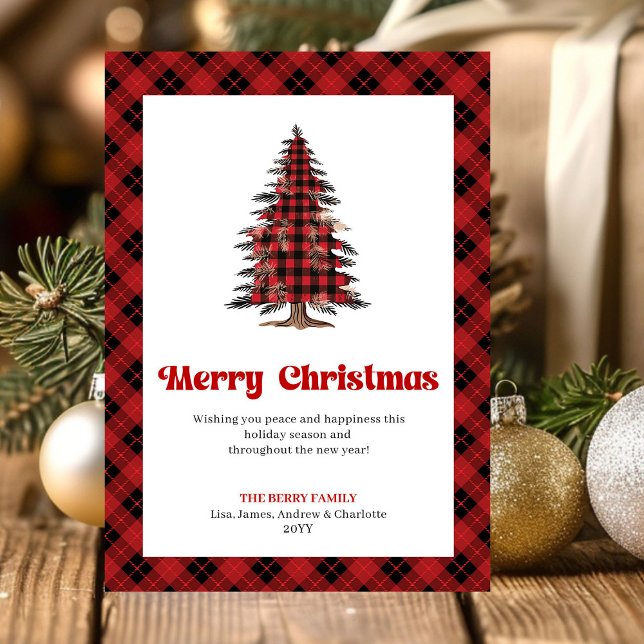 Cozy Red Black Plaid Christmas Tree Greeting Holiday Card (Cozy Red Black Plaid Christmas Tree Greeting)