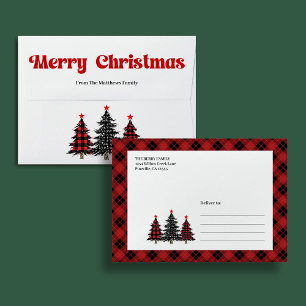 Cozy red black tartan Christmas envelope design