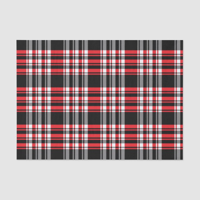 Cozy Red, Black & White Stripe Plaid Holiday Tissue Paper (Front)