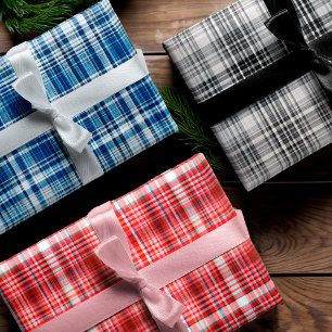 Cozy Red, Blue & Black Plaid Flannel Pattern Wrapping Paper Sheets