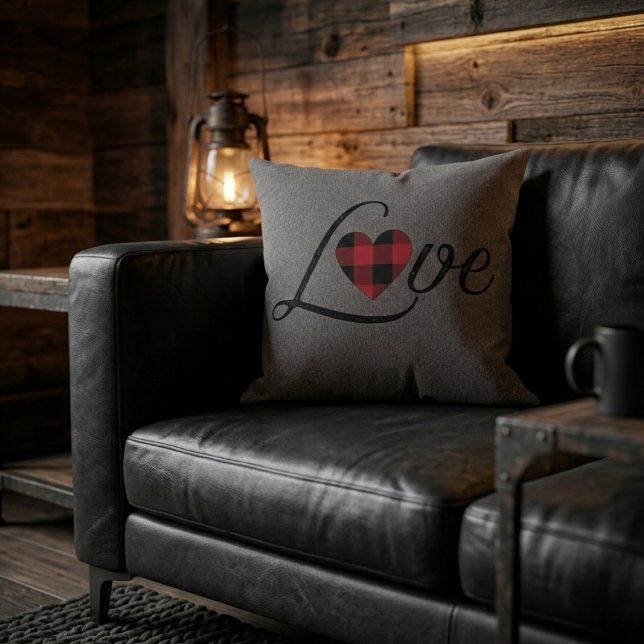 Cozy Red Buffalo Plaid Love Knit Pattern  Throw Pillow (Creator Uploaded)