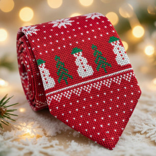 Cozy Red Christmas Festive Holiday  Neck Tie