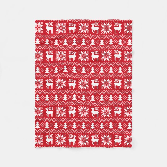 Cozy Red Christmas Sweater Inspired Pattern Fleece Blanket (Front)