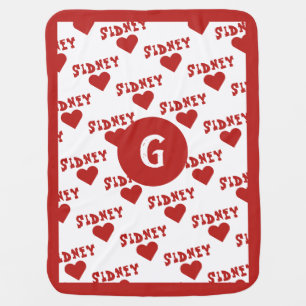 Cozy Red Cute Monogram Personalized Name Boy Baby Blanket