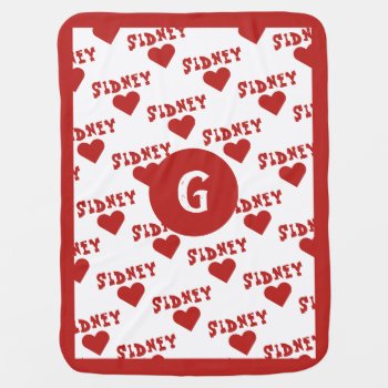 Cozy Red Cute Monogram Personalized Name Boy Baby Blanket by TintAndBeyond at Zazzle