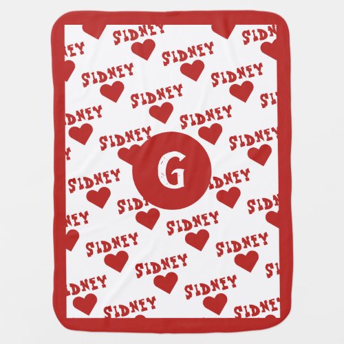 Cozy Red Cute Monogram Personalized Name Boy Baby Blanket