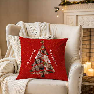 Cozy Red Double Sided Christmas Tree Photo Collage Throw Pillow