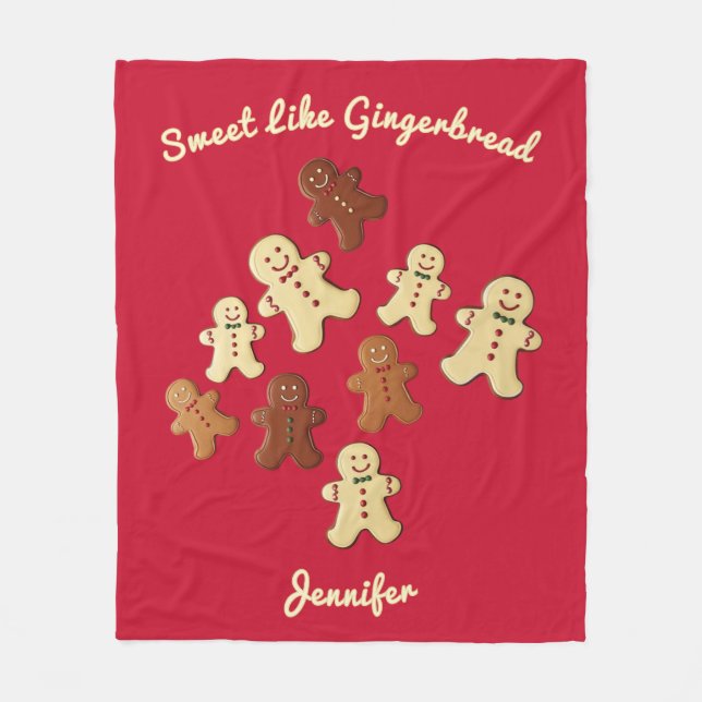 Cozy Red Gingerbread Man Christmas Fleece Blanket (Front)