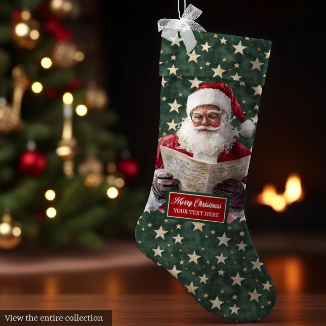 Cozy Red Green Santa Stocking with Your Name Print (Cozy Red Green Santa Stocking with Your Name Print)