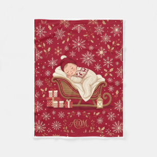 Cozy Red Holiday Festive Winter Pattern Fleece Bla Blanket