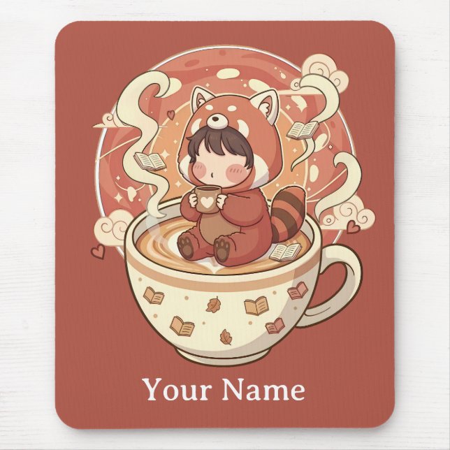 Cozy Red Panda Brew Office Mouse Pad (Front)