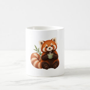 Cozy Red Panda Holding Sage Teacup Coffee Mug