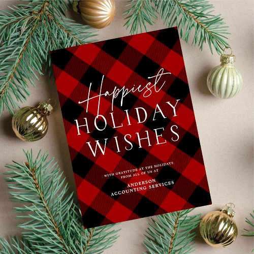 Cozy Red Plaid Non_Photo Business Corporate Holiday Card