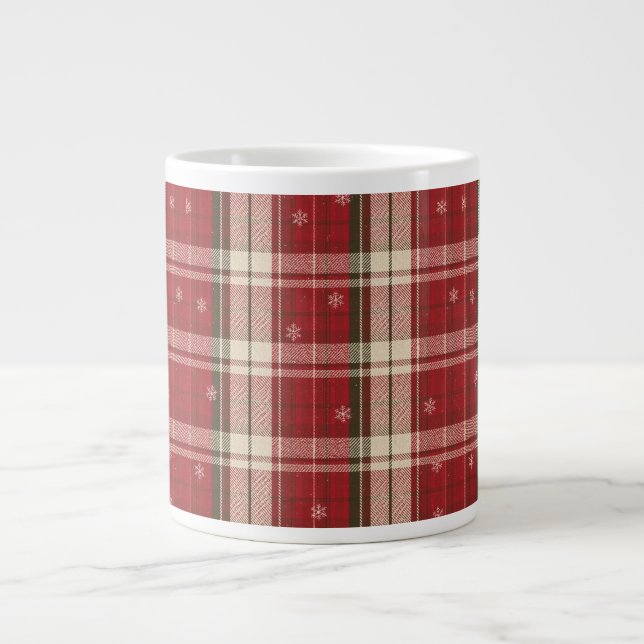 Cozy Red Plaid Snowflake Holiday Mug (Front)