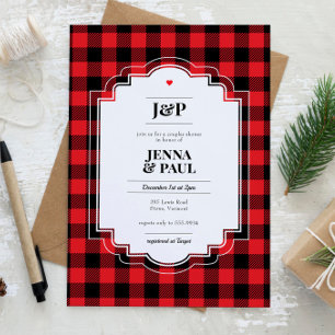 Cozy Red Plaid Winter Couples Bridal Shower Invitation