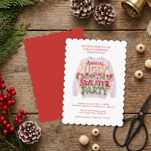 Cozy Red Retro Ugly Christmas Sweater Party TMF26 Invitation