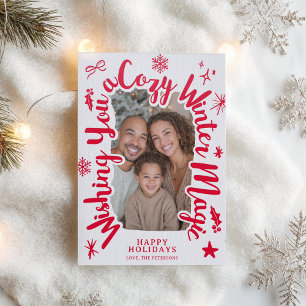 Cozy Red Script Hand drawn Christmas Photo  Letterpress Photo Cards