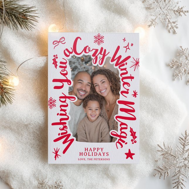 Cozy Red Script Hand drawn Christmas Photo  Letterpress Photo Cards (Cozy Red Script Hand drawn Christmas Photo Letterpress Photo Cards)