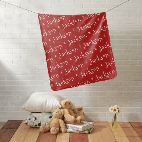 Cozy Red Simple Personalized Name boy Baby Blanket
