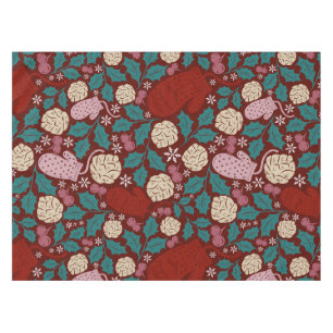 Cozy Red Teal Vintage Christmas Pattern Tablecloth