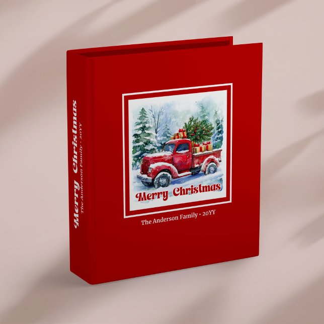 Cozy red truck Christmas scene holiday binder (Classic red truck Christmas scene memory book 3 ring binder)