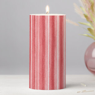 Cozy Red White Stripes Pillar Candle