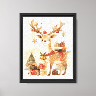 Cozy Reindeer with Christmas Gifts Wall Art Decor