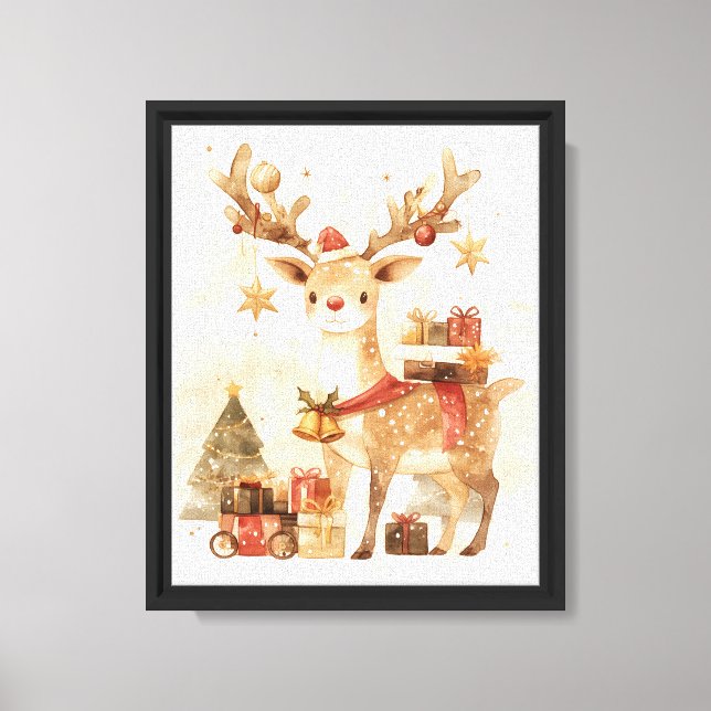 Cozy Reindeer with Christmas Gifts Wall Art Decor (Front)